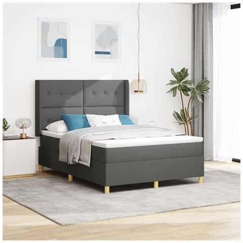Letto a molle con materasso Grigio 140 x 190 cm Tessuto - Foto 2