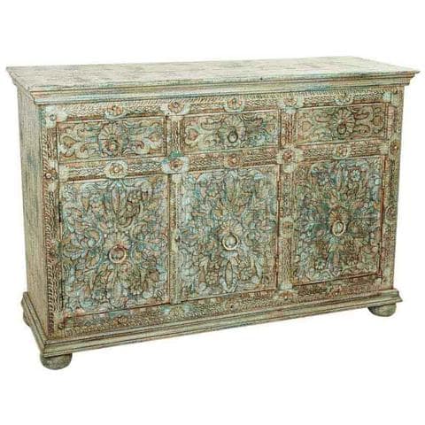Credenza In Legno Intagliato Verde 147x45x96h - Foto 1
