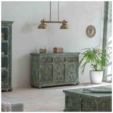 Credenza In Legno Intagliato Verde 147x45x96h - Foto 2