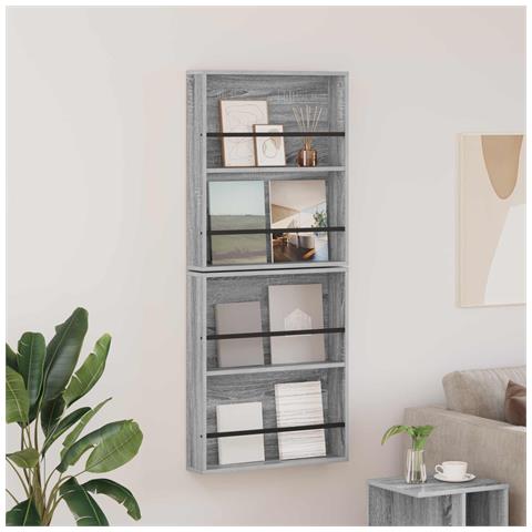 Scaffale per riviste 2 pcs Grigio Sonoma 60 x 12 x 70 cm - Foto 2