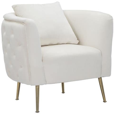 Poltrona Bucarest In Velluto Crema Con Braccioli Capitonne E Gambe Oro 76x74x73 Cm - Foto 1