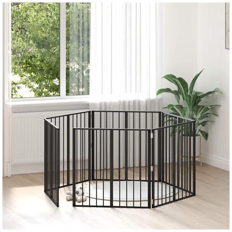 Cancello per cani 6 pcs Nero 80 x 80 cm Acciaio zincato - Foto 2