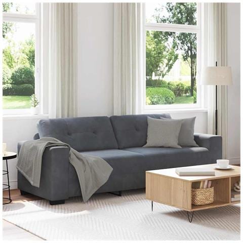 Divano a 3 posti Grigio Scuro 220x78x80 cm in Velluto - Foto 2