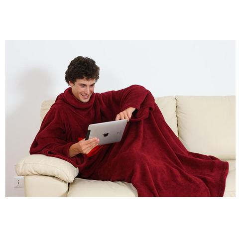 Coperta Morbida Modello Original Passion con le Maniche e con Tasca Frontale Colore Bordeaux - Foto 4