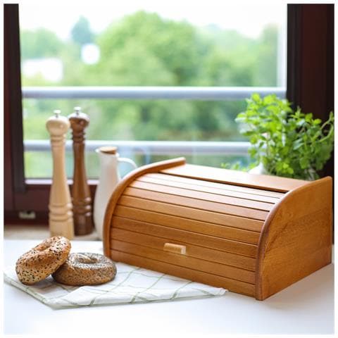 Porta-pane Legno Ontano | Moderno | 40 X 27,5 X 18,5 Cm | Contenitore Pane | Coperchio Scorrevole Avvolgibile | Apertura Frontale A Scomparsa | Faggio Naturale | Moderno Accessori Cucina - Foto 5