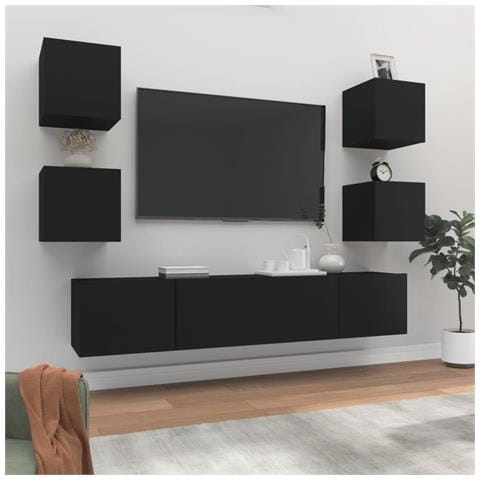 Set Mobili Porta Tv 6 Pz Nero In Legno Multistrato - Foto 6