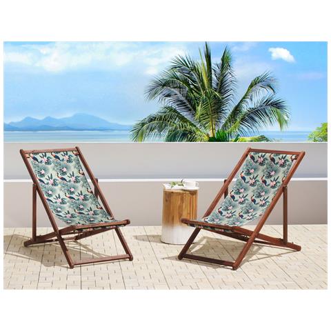 Set Di 2 Sedie A Sdraio Legno Acacia Scuro Motivo Pellicani Multicolore Anzio - Foto 1