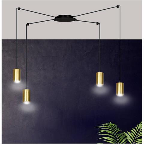 Lampada A Sospensione Traker - Nero, Oro - Acciaio Verniciato A Polvere - 300x300x14 Cm - Foto 8