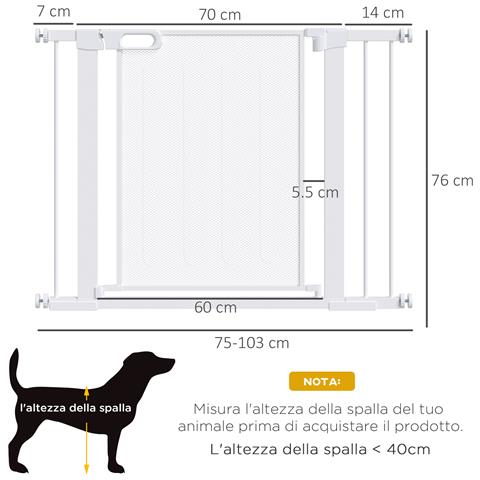 Cancellino Per Cani Estensibile A Pressione Con Chiusura Automatica Per Spazi Da 75-103cm, Bianco - Foto 2