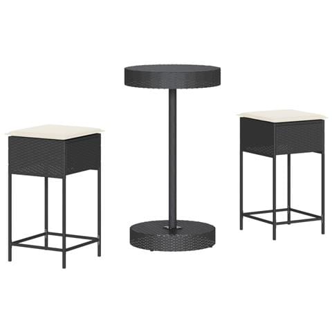 Set Bar Da Giardino 3 Pz Con Cuscini In Polyrattan Nero - Foto 1