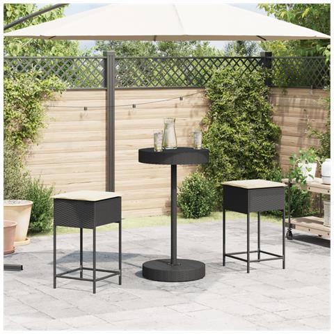 Set Bar Da Giardino 3 Pz Con Cuscini In Polyrattan Nero - Foto 2