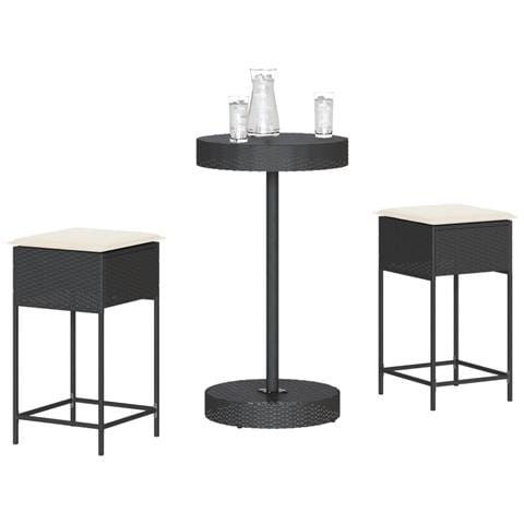 Set Bar Da Giardino 3 Pz Con Cuscini In Polyrattan Nero - Foto 8