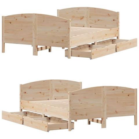 Letto senza Materasso 140x200 cm in Legno Massello di Pino - Foto 2