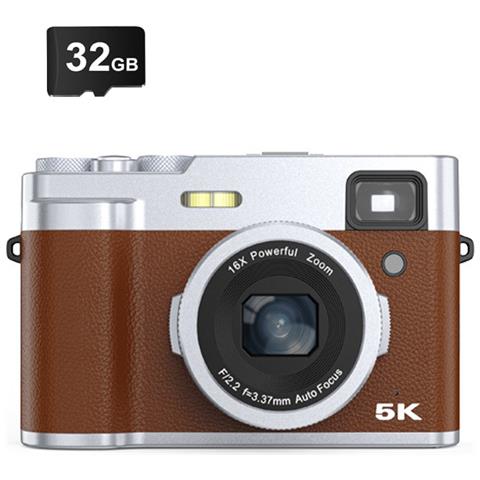 Fotocamera Digitale 5k Con Fotocamere Anteriori Posteriori/mirino/messa A Fuoco Automatica/anti-shake Brown - Foto 1