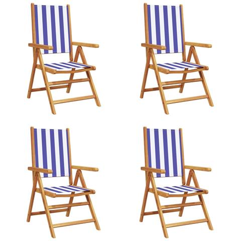 Sedie da Giardino Reclinabili 4 pz Blu e Bianco Tessuto e Legno - Foto 1