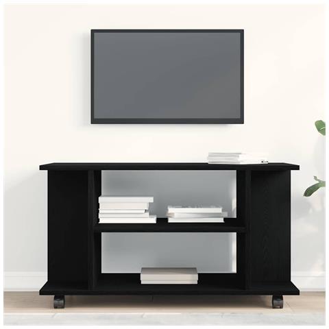 Mobile TV Ruote Rovere Nero 80x40x45cm Legno Multistrato - Foto 9