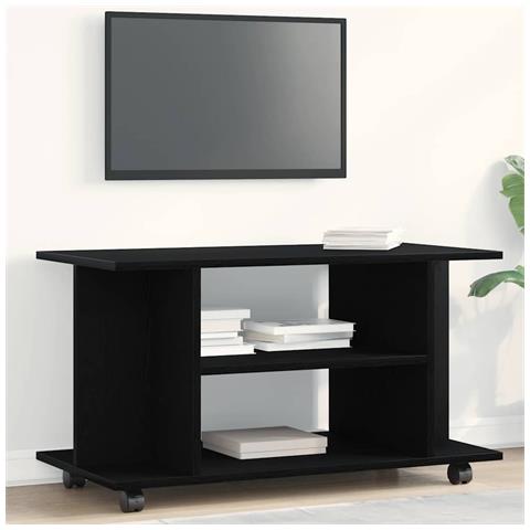 Mobile TV Ruote Rovere Nero 80x40x45cm Legno Multistrato - Foto 1