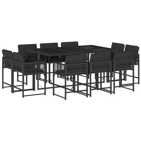 Set Da Pranzo Da Giardino 11 Pz Con Cuscini In Polyrattan Nero - Foto 2