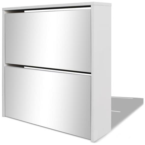 Lusso Casadino -  Scarpiera Con 2 Ripiani E Specchio Bianco 63x17x67 Cm - Foto 2