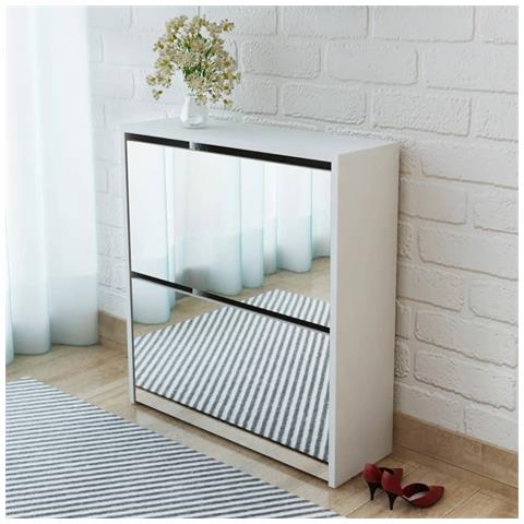 Lusso Casadino -  Scarpiera Con 2 Ripiani E Specchio Bianco 63x17x67 Cm - Foto 5