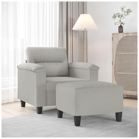 Poltrona Con Poggiapiedi Grigio Chiaro 60 Cm Tessuto Microfibra - Foto 7