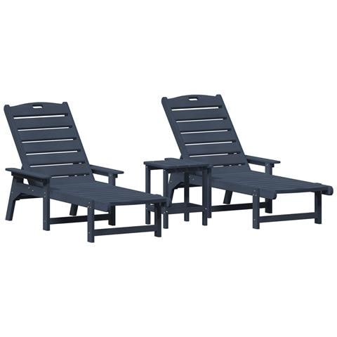 Set da Giardino  3 Pezzi Blu Navy HDPE, Lettino Prendisole  Blu Navy 53x162x98.5 cm HDPE, Tavolino da Giardino  Blu Navy 38x38x46 cm HDPE - Foto 1