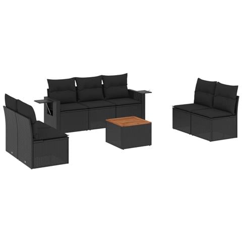 Set Divani da Giardino con Cuscini 8 pz Nero in Polyrattan - Foto 1