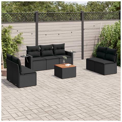 Set Divani da Giardino con Cuscini 8 pz Nero in Polyrattan - Foto 2