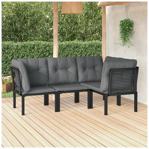 Set Salotto da Giardino 4 pz Nero e Grigio in Polyrattan - Foto 2