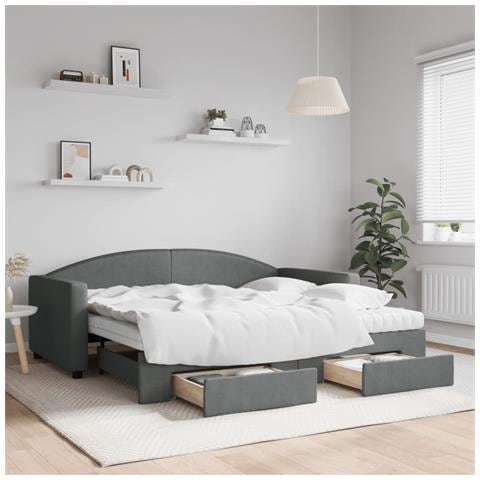 Divano Letto Estraibile Cassetti Grigio Scuro 90x190cm Tessuto - Foto 2