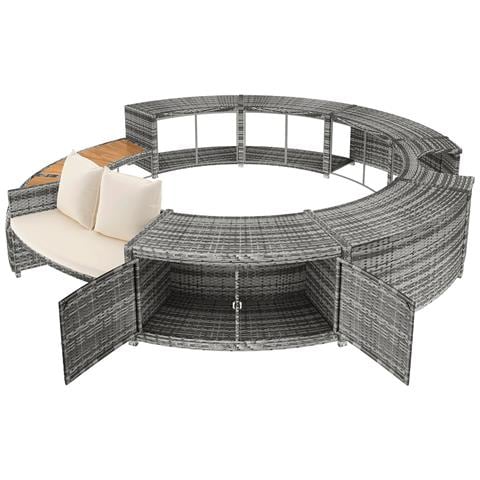 Set Di Mobili Da Giardino Con Divano Rotondo, Set Da Salotto, Con Piedini Regolabili, Cuscini, Per Idromassaggio, Terrazza, Giardino O Piscina - Foto 2