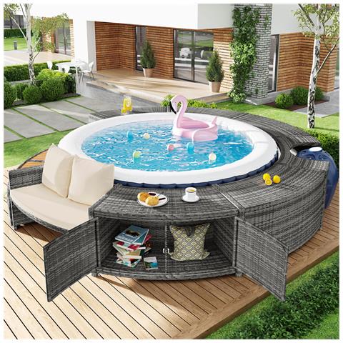 Set Di Mobili Da Giardino Con Divano Rotondo, Set Da Salotto, Con Piedini Regolabili, Cuscini, Per Idromassaggio, Terrazza, Giardino O Piscina - Foto 1