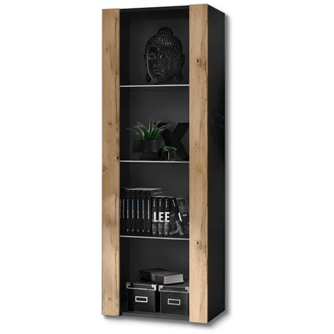 Komodee, Vetrina Tivoli, Nero/wotan, Larghezza 55 Cm X Altezza 159 Cm X Profondità 35 Cm, Senza Led, 3 Ripiani, Per Soggiorno, Camera Da Letto, Anticamera - Foto 2