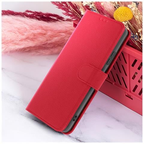 Custodia A Portafoglio Per Oppo A17 Con Supporto E Linguetta Magnetica, Rosso - Foto 2