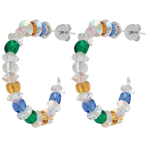 Orecchini A Cerchio In Argento E Cristallo, Multicolore, Argento 925 - Foto 1