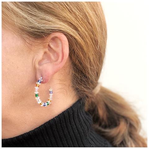 Orecchini A Cerchio In Argento E Cristallo, Multicolore, Argento 925 - Foto 2