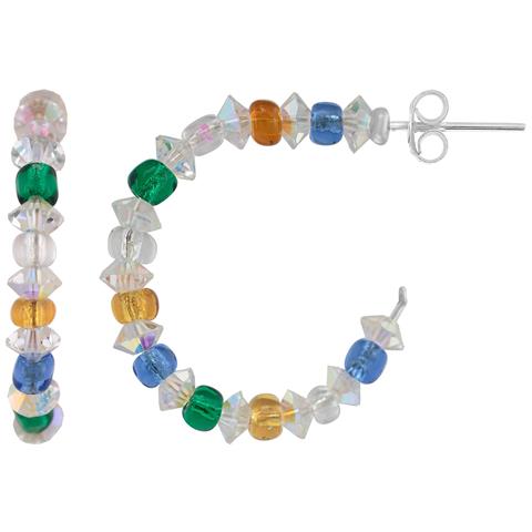 Orecchini A Cerchio In Argento E Cristallo, Multicolore, Argento 925 - Foto 3