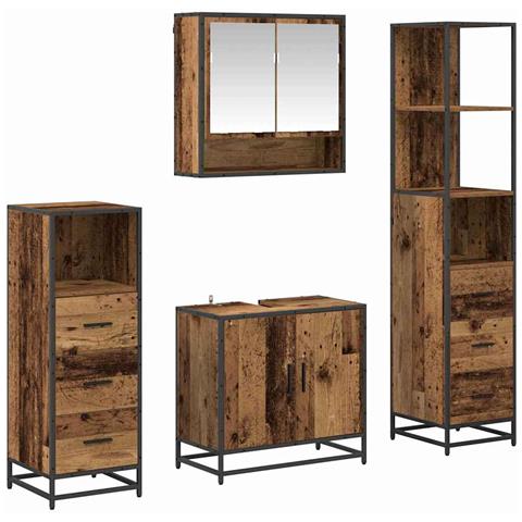 Set di mobili per il bagno con cassetto 4 pcs Legno vecchio - Foto 1