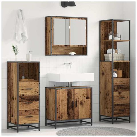 Set di mobili per il bagno con cassetto 4 pcs Legno vecchio - Foto 2