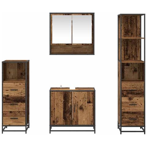 Set di mobili per il bagno con cassetto 4 pcs Legno vecchio - Foto 9
