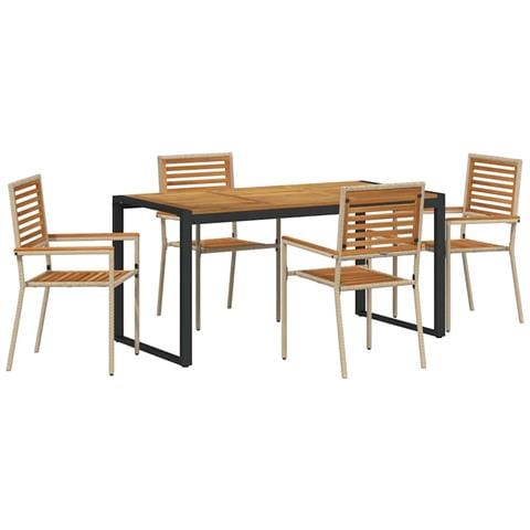 Set da Pranzo per Giardino 5 pcs Beige e Marrone polyrattan - Foto 1