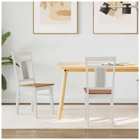 Sedia da pranzo 2 pcs Bianco e Naturale Legno di gomma solido - Foto 2