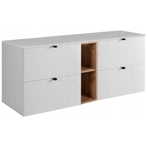 | Mobiletto 140 cm - Blanc Mat - Mobili da bagno - Mobili da bagno - Sottolavabo - Piano d'appoggio - Libreria marrone - Foto 1