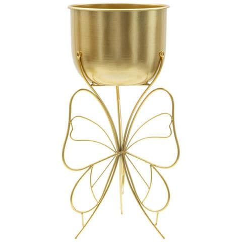 Porta-vaso Farfy In Ferro Dorato Con Base A Farfalla — H 45 Cm - Foto 1