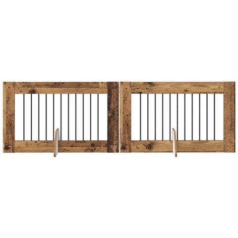 Cancello per cani con supporti 2 pcs Legno antico 100 x 60 cm - Foto 1