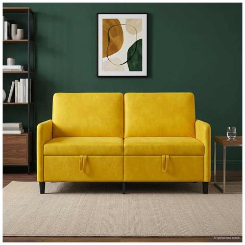 Divano con Storage Giallo 152 x 78 x 87 cm Poliestere - Foto 2