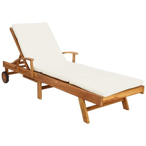 Lettino da sole 1-persona Marrone e Crema Legno di teak solido - Foto 1