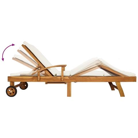 Lettino da sole 1-persona Marrone e Crema Legno di teak solido - Foto 9