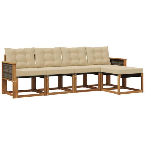 Set di divani da esterno con cuscino 5 pcs Naturale e Beige - Foto 1