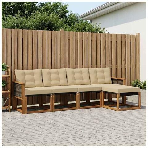 Set di divani da esterno con cuscino 5 pcs Naturale e Beige - Foto 2